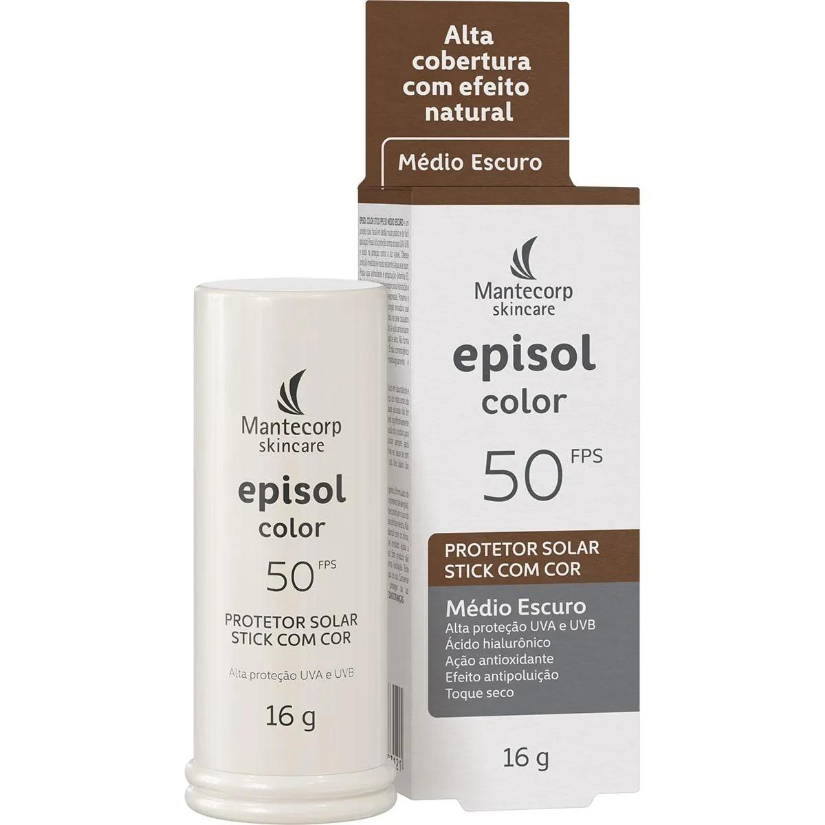 Protetor Solar Facial Episol Color Stick FPS 50 Médio Escuro 16g