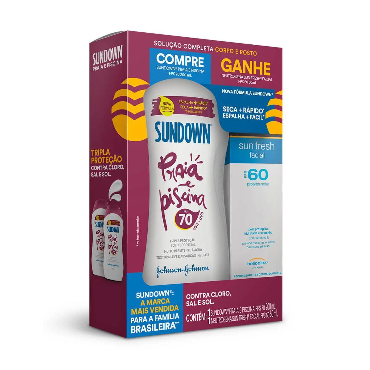 Kit Protetor Solar Corporal Sundown FPS 70 com 200ml + Protetor Solar Facial Neutrogena FPS 60 com 50ml