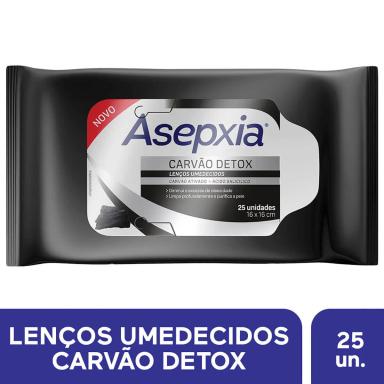 Lenço Umedecido Facial Asepxia Carvão Detox com 25 unidades