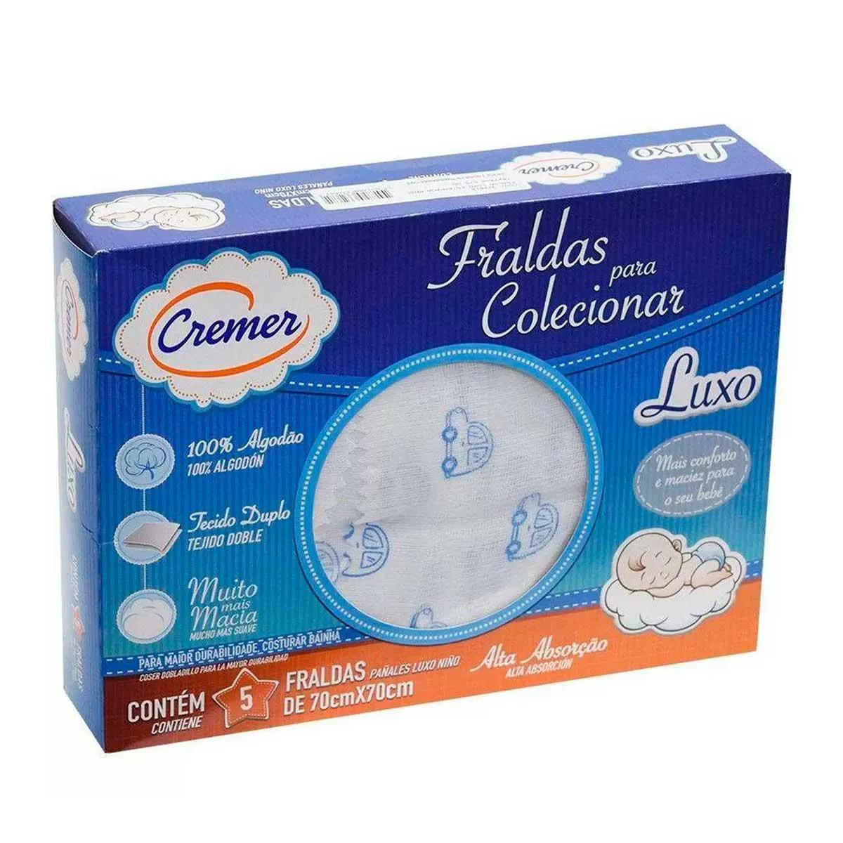Fralda de Pano Cremer Luxo Menino 5 Unidades
