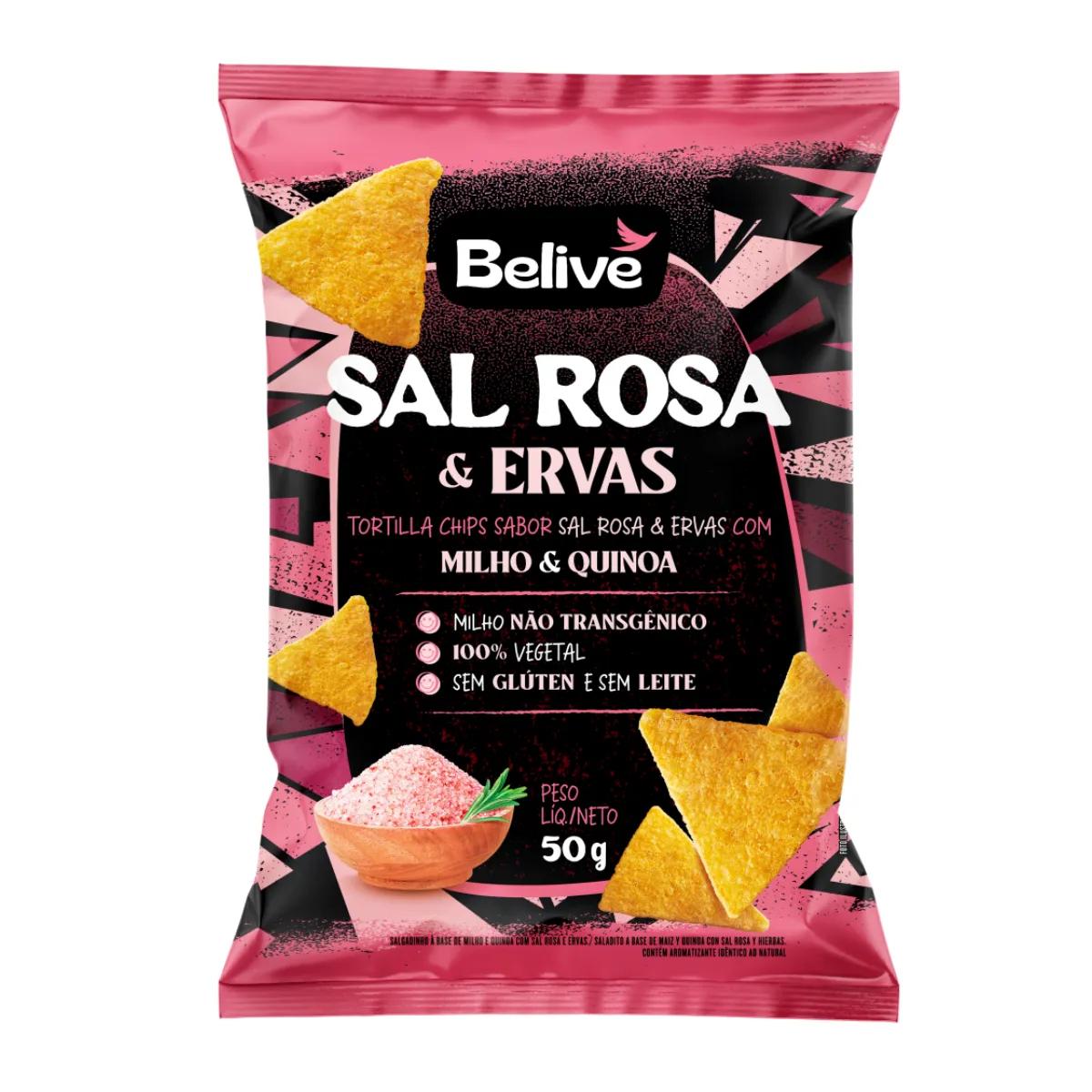 Tortilla Chips Belive Sabor Sal Rosa e Ervas Zero Glúten e Lactose 50g
