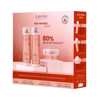 Kit Cadiveu Professional Hair Remedy Reparação Shampoo 250ml + Condicionador 250ml + Máscara 200ml
