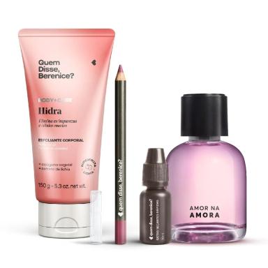 QUEM DISSE, BERENICE? KIT DESODORANTE COLôNIA AMOR NA AMORA + GOTAS SECANTES + GEL ESFOLIANTE + LáPIS LABIAL