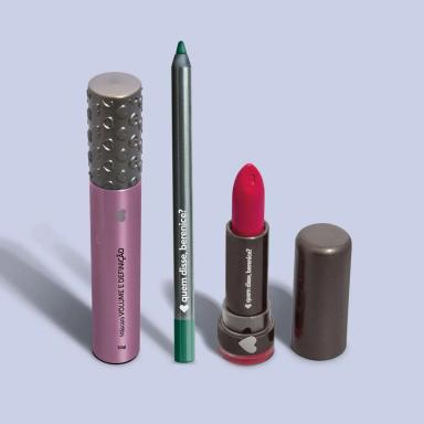 KIT MáSCARA DE CíLIOS VOLUME E DEFINIçãO + BATOM HIDRATANTE ARMAROSA + LáPIS OLHOS VERDEZULEX