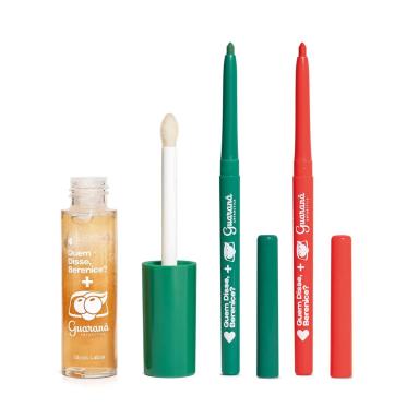 COMBO QDB GUARANá ANTARCTICA: LAPISEIRA DELINEADOR VERMELHA 300MG + LAPISEIRA DELINEADOR VERDE 300MG + GLOSS LABIAL 10ML
