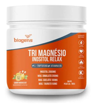 TRI MAGNéSIO INOSITOL RELAX, TRIPTOFANO + B6 180G, BIOGENS Maracujá