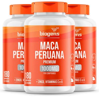 BIOGENS KIT 3X MACA PERUANA VITAMINA C, ZINCO, 1000MG, 180 TABLETES