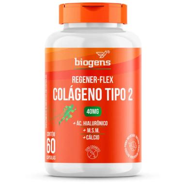REGENER FLEX COLáGENO TIPO 2 40MG, CáLCIO, 60 CáPS, BIOGENS SEM Sabor