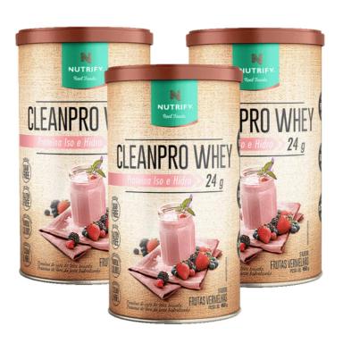 3X CLEANPRO WHEY PROTEIN ISOLADO FRUTAS VERMELHAS 450G NUTRIFY