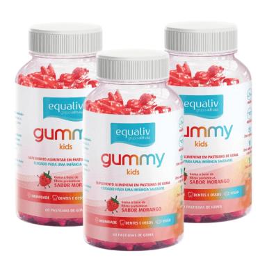 3X SUPER GUMMY EQUALIV KIDS INFâNCIA SAUDáVEL 60 GOMAS MORANGO