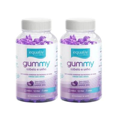 2X SUPER GUMMY EQUALIV CABELO E UNHAS 60 GOMAS SABOR UVA