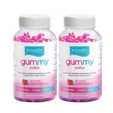 2X SUPER GUMMY EQUALIV MULHER IMUNIDADE ENERGIA VISãO 60 GOMAS Framboesa