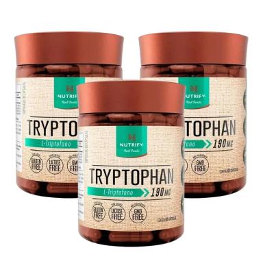 3X TRYPTOPHAN 190MG L-TRIPTOFANO 60 CáPSULAS SEROTONINA NUTRIFY SEM Sabor
