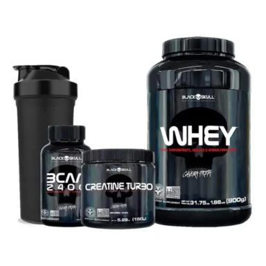 COMBO CAVEIRA WHEY POTE + BCAA + CREATINA - BLACK SKULL