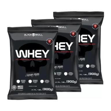 KIT 3X WHEY 100% PURE - BLACK SKULL Morango