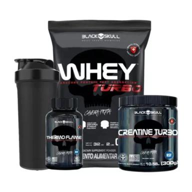 COMBO CAVEIRA WHEY + CREATINA + THERMO FLAME -BLACK SKULL