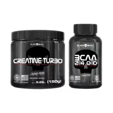 KIT BCAA 2400 + CREATINA TURBO 150G - BLACK SKULL 150 G SEM Sabor