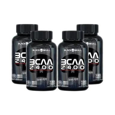 KIT 4 BCAA 2400 100 TABS - BLACK SKULL 100 CÁpsulas SEM Sabor