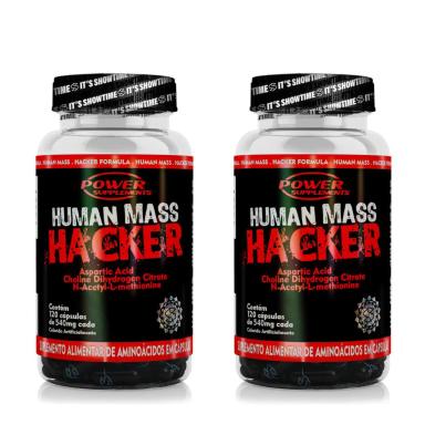 KIT 2X HUMAN MASS HACKER 120 CAPS POWER SUPPLEMENTS 120 CÁpsulas SEM Sabor