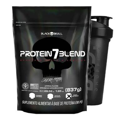 WHEY PROTEIN 7 BLEND (SC) 840 G (MORANGO) + SHAKER - BLACK SKULL KIT MORANGO