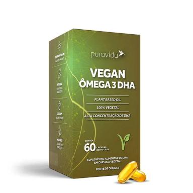 KIT 2X: VEGAN ÔMEGA 3 DHA CONCENTRADO 1G PURAVIDA 60 CáP