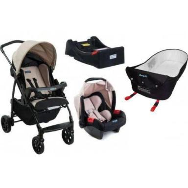 CARRINHO DE BEBE ECCO COM BEBE CONFORTO BEGE+BASE+NINHO - BURIGOTTO
