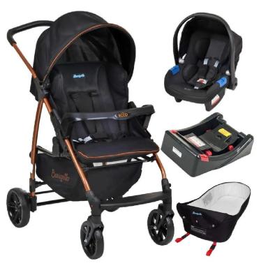 CARRINHO ECCO PRETO COBRE + CADEIRA TOURING X + BASE + NINHO - BURIGOTTO