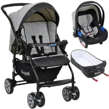 CARRINHO RIO K + CADEIRA TOURING X MESCLADO CINZA + NINHO - BURIGOTTO