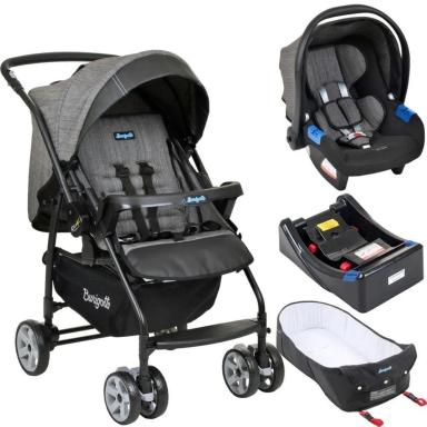 CARRINHO RIO K + CADEIRA TOURING X MESCLADO PRETO + BASE E NINHO - BURIGOTTO