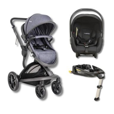 CARRINHO QUANTUM MELANGE AZUL + BEBE CONFORTO CASULO CLICK (415Q) + BASE ISOFIX - KIDDO