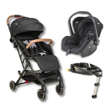 CARRINHO SPRINT PRETO + BEBE CONFORTO CASULO CLICK PRETO (415SPP) + BASE ISOFIX - KIDDO
