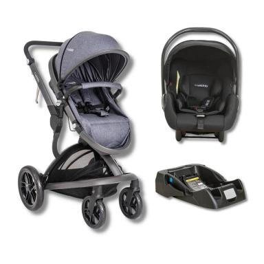 CARRINHO QUANTUM MELANGE AZUL + BEBE CONFORTO CASULO CLICK PRETO (415Q) + BASE - KIDDO