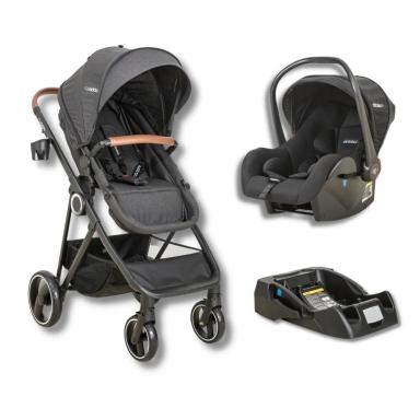 CARRINHO COSMOS MELANGE + BEBE CONFORTO CASULO CLICK PARA COSMOS PRETO (415OPP) + BASE - KIDDO