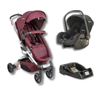 CARRINHO ECLIPSE MELANGE BORDO + BEBE CONFORTO CASULO CLICK PRETO (415CPP) + BASE - KIDDO