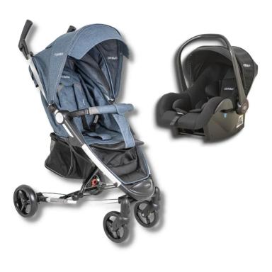 CARRINHO DE BEBE HELIOS II MELANGE AZUL + BEBE CONFORTO CASULO CLICK PRETO (415H) - KIDDO