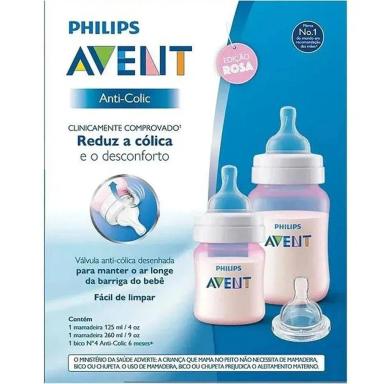 MAMADEIRAS CLASSICAS ANTI-COLICA 2 UNID. 125ML, 260ML ROSA (SCD809/36) - AVENT