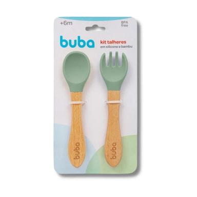CONJUNTO DE TALHERES EM SILICONE E BAMBU - BUBA