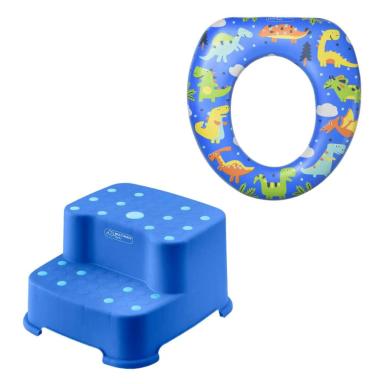 COMBO DESFRALDE - ESCADINHA INFANTIL DOIS DEGRAUS AZUL E REDUTOR PARA VASO SANITáRIO SOFT SEAT MULTIKIDS BABY - BB210K BB210K