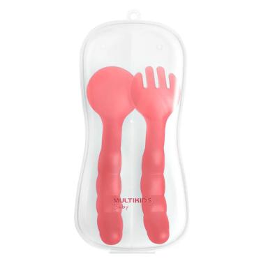 COLHER E GARFO COM ESTOJO HIGIêNICO FUNNY MEAL 6+M ROSA MULTIKIDS BABY - BB1131 BB1131