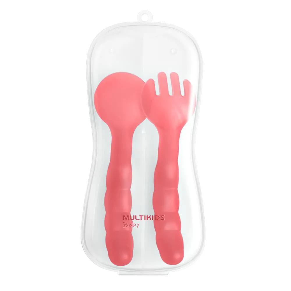 COLHER E GARFO COM ESTOJO HIGIêNICO FUNNY MEAL 6+M ROSA MULTIKIDS BABY - BB1131 BB1131