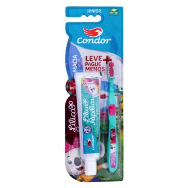 KIT ESCOVA + GEL DENTAL COM FLúOR TUTTI FRUTTI LILICA RIPILICA CONDOR KIDS 50G LEVE MAIS PAGUE MENOS