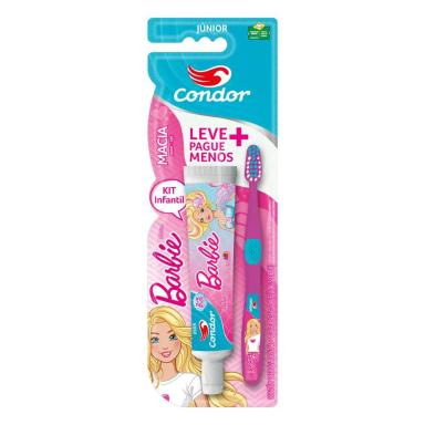 KIT ESCOVA + GEL DENTAL INFANTIL COM FLúOR TUTTI FRUTTI BARBIE 50G