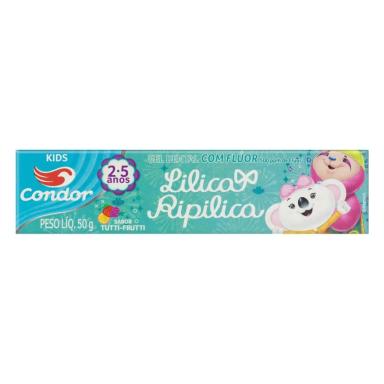 GEL DENTAL COM FLúOR TUTTI FRUTTI LILICA RIPILICA CONDOR KIDS CAIXA 50G