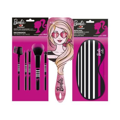 KIT BELEZA BARBIE - MáSCARA + ESCOVA DE CABELO + KIT PINCEL