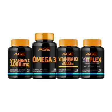 ÔMEGA 3 (120 CAPS) + VIT. C (30 TABLS) + VIT. D3 (60 CAPS) + VITPLEX (30 CAPS) - AGE