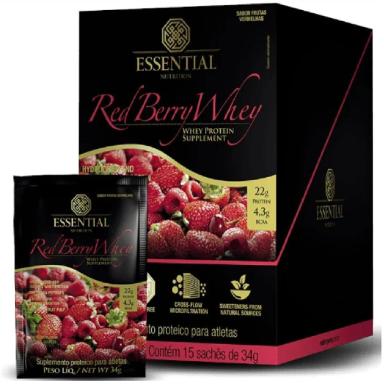 WHEY PROTEIN RED BERRY 34G (510G) 15 UNIDADES ESSENTIAL Frutas Vermelhas