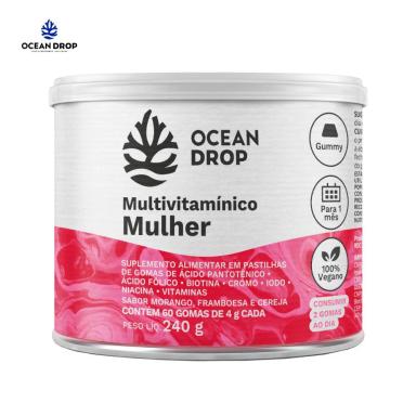 GUMMY MULTIVITAMINICO MULHER 4G 60 GOMAS OCEAN DROP Morango, Framboesa E Cereja