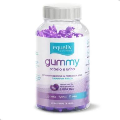 SUPER GUMMY CABELO E UNHA FIBRAS E PREBIóTICOS 3G 60 GOMAS EQUALIV UVA