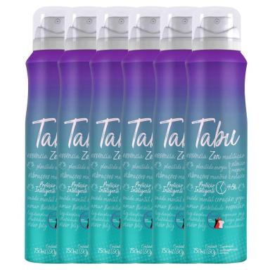 KIT DESODORANTE AEROSOL ANTITRANSPIRANTE TABU ZEN 150ML COM 6 UNIDADES