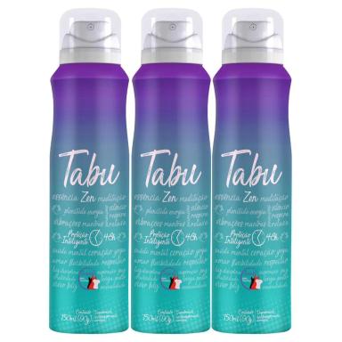 KIT DESODORANTE AEROSOL ANTITRANSPIRANTE TABU ZEN 150ML COM 3 UNIDADES